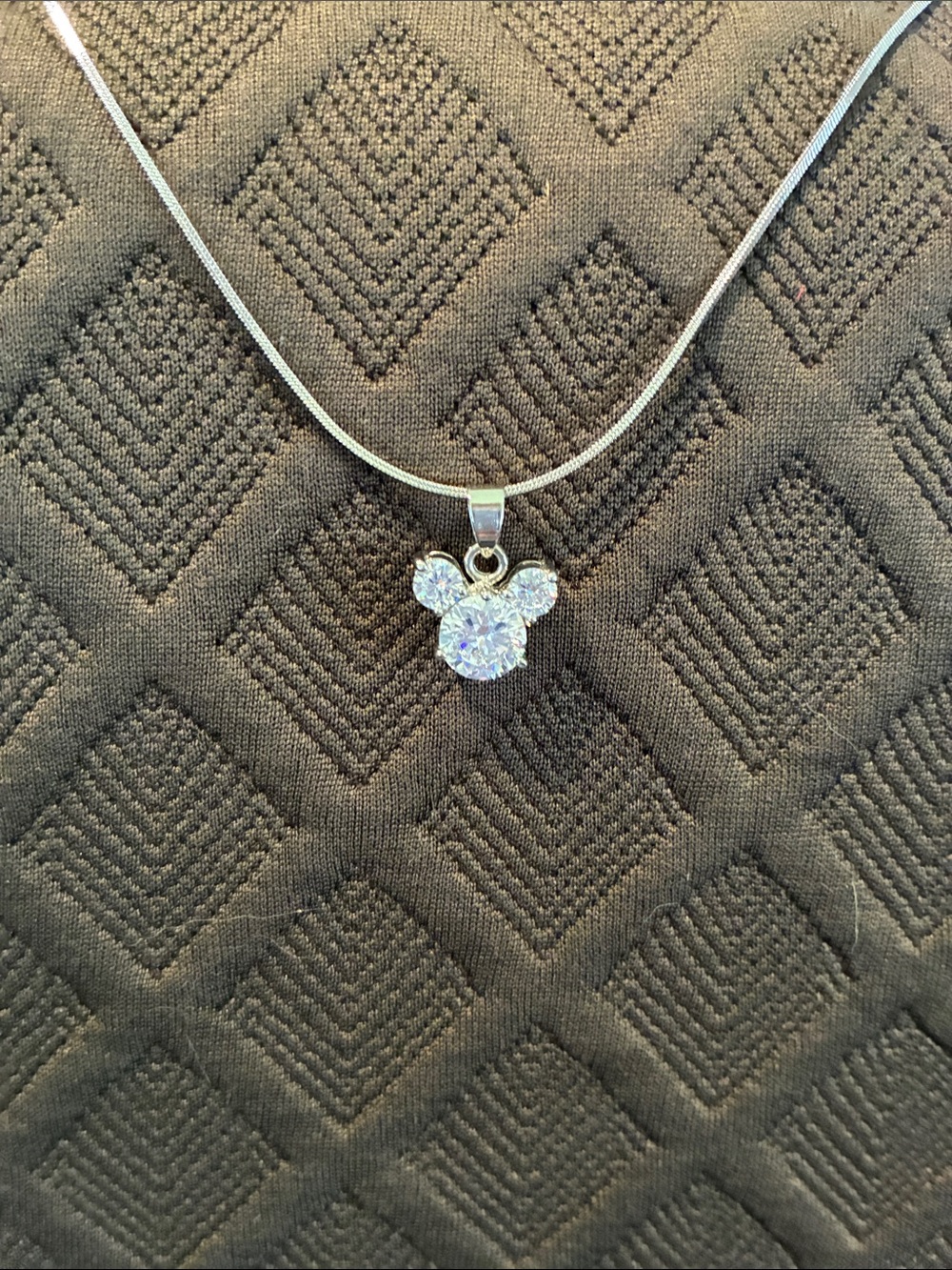 Silver Crystal Mickey Pendant Necklace - Clear CZ Accent